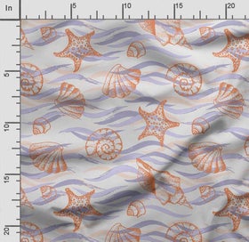Listing 2 of 5 for Soimoi Sea Shell Print, Poly Taffeta Fabric, Decor Sewing Fabric by The Yard 56