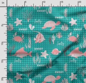 Listing 2 of 5 for Soimoi Sea Shell Print, Poly Taffeta Fabric, Decor Sewing Fabric by The Yard 56