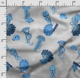 Listing 2 of 5 for Soimoi Sea Shell Print, Poly Taffeta Fabric, Decor Sewing Fabric by The Yard 56