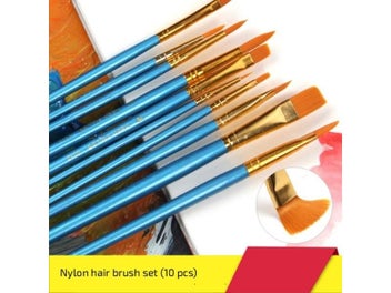 Listing 3 of 10 for 10 Pcs Artists Paint Brush Set - Acrylic Watercolor Round Nylon Tip