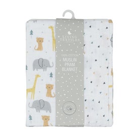 Listing 5 of 7 for 3PLY MUSLIN PRAM BLANKET - ANIMAL PARADE