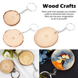 Listing 3 of 9 for 20Pcs Unfinished Wood Slices Keychain Blank Hand-painted Wooden Keychai