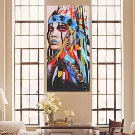 Listing 3 of 8 for Canvas Oil Painting Wall Art Picture Art Abstract Indian Woman Decor Pi