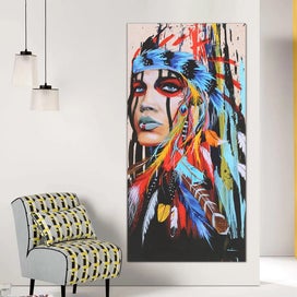 Listing 8 of 8 for Canvas Oil Painting Wall Art Picture Art Abstract Indian Woman Decor Pi