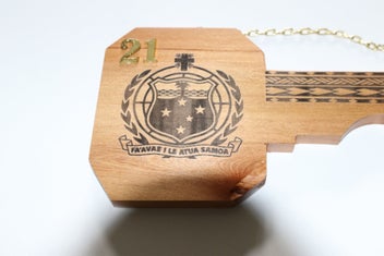 Listing 5 of 9 for 21st Key Samoan Emblem Key in NZ Rimu Wood