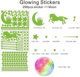 Listing 2 of 5 for 296pcs Glow In The Dark Stars Stickers And 1pc Glowing Colorful Moon, Luminous F
