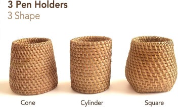 Listing 2 of 5 for Bran Handmade Makeup Brush Holderpencil Holder For Desk, Rattan Pen Cup(cylinder