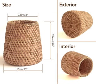 Listing 4 of 5 for Bran Handmade Makeup Brush Holderpencil Holder For Desk, Rattan Pen Cup(cylinder