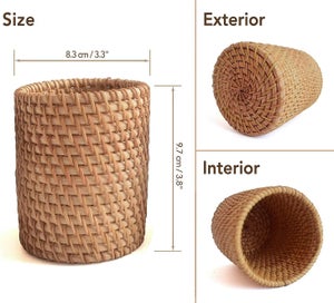 Listing 5 of 5 for Bran Handmade Makeup Brush Holderpencil Holder For Desk, Rattan Pen Cup(cylinder