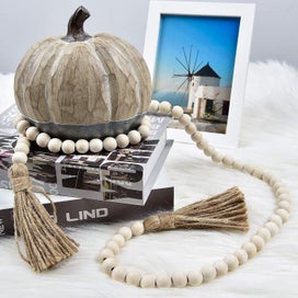 Listing 3 of 5 for Wood Bead Garland 58 In Coffee Table Decor Wood String Beads Farmhouse B