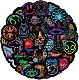 Listing 1 of 5 for Stickers For Water Bottles, 50 Pack/pcs Neon Light Style Hydroflask Stickers Aes