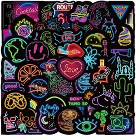 Listing 2 of 5 for Stickers For Water Bottles, 50 Pack/pcs Neon Light Style Hydroflask Stickers Aes