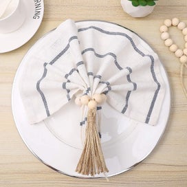 Listing 2 of 5 for Wood Bead Garland Farmhouse Rustic Wooden Beads With Tassels For Home Decor (8pc