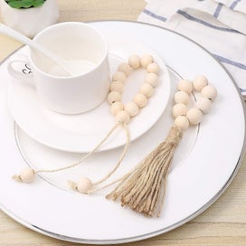 Listing 4 of 5 for Wood Bead Garland Farmhouse Rustic Wooden Beads With Tassels For Home Decor (8pc