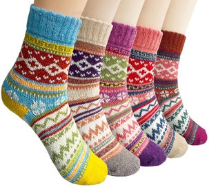 Listing 2 of 5 for 5 Pairs Of Winter Wool Ladies Socks, Colorful Patterned Knitted Socks