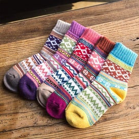 Listing 4 of 5 for 5 Pairs Of Winter Wool Ladies Socks, Colorful Patterned Knitted Socks