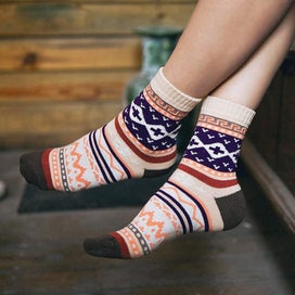 Listing 5 of 5 for 5 Pairs Of Winter Wool Ladies Socks, Colorful Patterned Knitted Socks