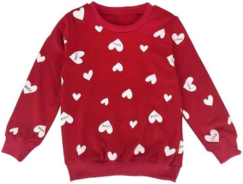 Listing 2 of 4 for Little Girls Clothes Set Outfit Heart Print Fleece Sweatshirts Top