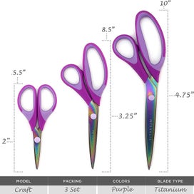 Listing 3 of 5 for Titanium Softgrip Scissors Set For Sewing, Arts, Crafts, Office - 3 Sets Of