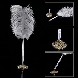 Listing 2 of 4 for Ostrich Feather Quill Pen Deluxe Swan Writting Pen Wedding Quill Pen Signing Pen