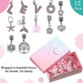 Listing 2 of 3 for 65 Pieces Charm Bracelet Kit, Assorted Pink Large Hole Glass Beads, Jewelry Pend