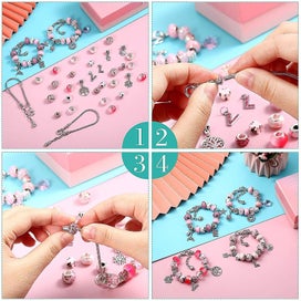 Listing 3 of 3 for 65 Pieces Charm Bracelet Kit, Assorted Pink Large Hole Glass Beads, Jewelry Pend