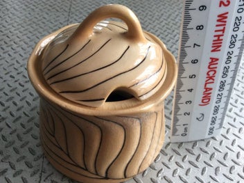 Listing 2 of 8 for Carlton Ware - Art Deco Sugar, Honey or Jam pot Tan with Black lines.