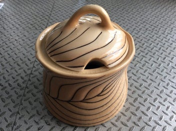 Listing 1 of 8 for Carlton Ware - Art Deco Sugar, Honey or Jam pot Tan with Black lines.