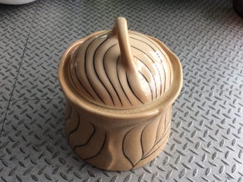 Listing 4 of 8 for Carlton Ware - Art Deco Sugar, Honey or Jam pot Tan with Black lines.