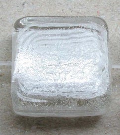 Listing 1 of 1 for Beads - Glass Foil Beads - 12x12x7 Silver Foil Square WHITE - Set of 2