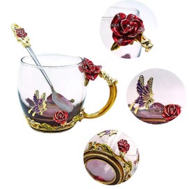 Listing 3 of 4 for Handmade Enamel Glass Coffee Mugs Flower Tea Cup