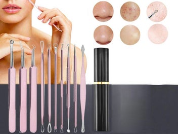 Listing 2 of 5 for Set of 10Pcs Blackheads Remover Comedone Extractor Pimple Popper Tool Kit Pink