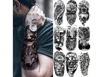 Listing 9 of 15 for Black Forest Tattoo Sticker For Men Women Children Tiger Wolf Death Skull