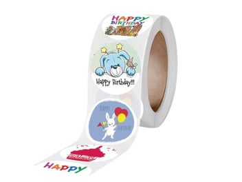 Listing 6 of 10 for 100-500pcs Cute Happy Birthday Stickers Birthday Gift Decoration Tag Sealing