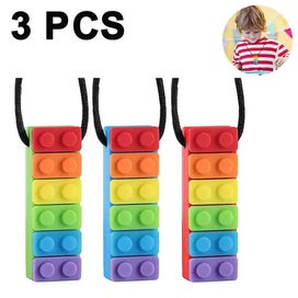 Listing 2 of 5 for Sensory Chew Necklace Brick Chewy Kids Silicone Biting Pencil Topper Teether Toy