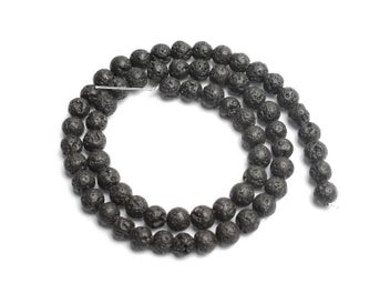 Listing 4 of 10 for 4-14mm Natural Black Volcanic Lava Stone Round Beads 15" For Jewelry Making DIY