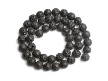 Listing 5 of 10 for 4-14mm Natural Black Volcanic Lava Stone Round Beads 15" For Jewelry Making DIY