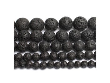 Listing 7 of 10 for 4-14mm Natural Black Volcanic Lava Stone Round Beads 15" For Jewelry Making DIY