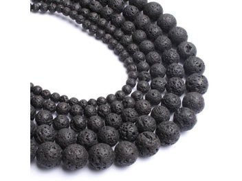 Listing 8 of 10 for 4-14mm Natural Black Volcanic Lava Stone Round Beads 15" For Jewelry Making DIY