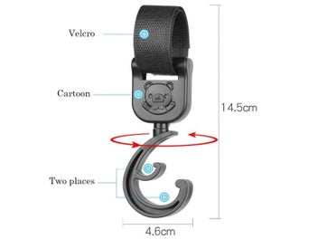 Listing 6 of 13 for 2 PCS Cartoon Stroller Accessories Degree Large Hook Umbrella Car Hook And Loop