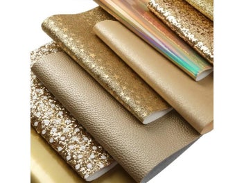 Listing 3 of 9 for Gold Series Chunky Fine Glitter Faux Leather Sheets A4 Size Lychee Solid Color