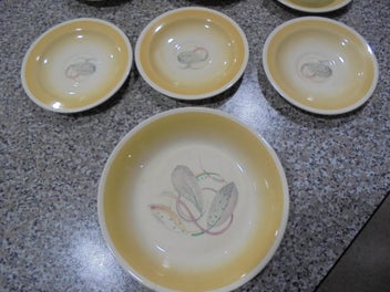 Listing 5 of 16 for Suzie Cooper. (X6) Saucers. (X3) Cups. (X1) Bowl. Feather Pattern. Pick Up Only.