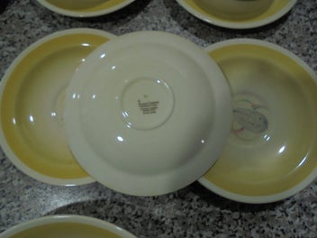 Listing 8 of 16 for Suzie Cooper. (X6) Saucers. (X3) Cups. (X1) Bowl. Feather Pattern. Pick Up Only.