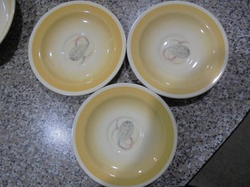 Listing 6 of 16 for Suzie Cooper. (X6) Saucers. (X3) Cups. (X1) Bowl. Feather Pattern. Pick Up Only.