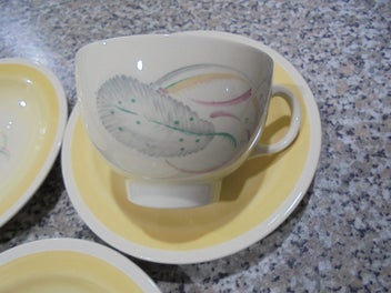 Listing 10 of 16 for Suzie Cooper. (X6) Saucers. (X3) Cups. (X1) Bowl. Feather Pattern. Pick Up Only.