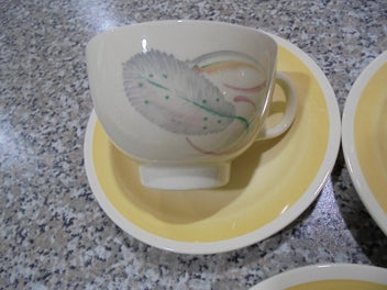 Listing 11 of 16 for Suzie Cooper. (X6) Saucers. (X3) Cups. (X1) Bowl. Feather Pattern. Pick Up Only.