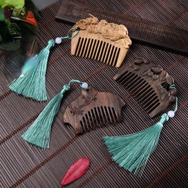 Listing 2 of 5 for Woodcarving Flowers Birds Comb Natural Peach Wood Small Comb