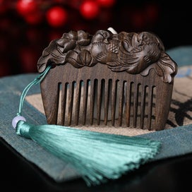 Listing 5 of 6 for Woodcarving Flowers Birds Comb Natural Peach Wood Small Comb