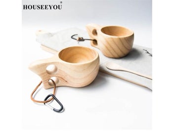 Listing 3 of 9 for Finland Kuksa Portable Coffee Mug With Rubber Wood Handle Cowhide Rope Hook