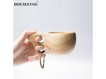 Listing 1 of 9 for Finland Kuksa Portable Coffee Mug With Rubber Wood Handle Cowhide Rope Hook